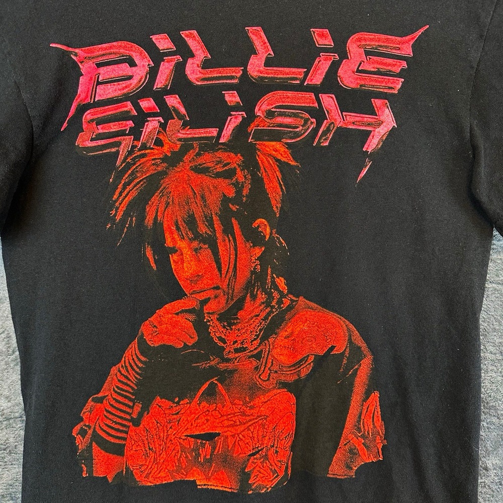Billie Eilish Mens M Black Graphic Print Short Sleeve Crew Neck Cotton Tee